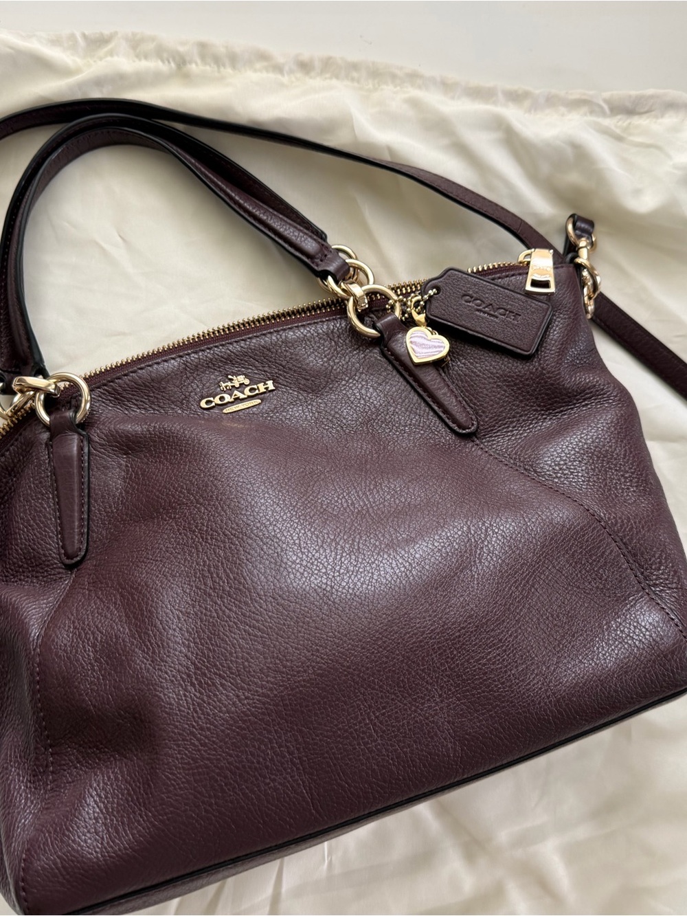 Coach Pebbled Leather Shoulder Bag in Burgundy with Gold Hardware - Picture 3 of 12